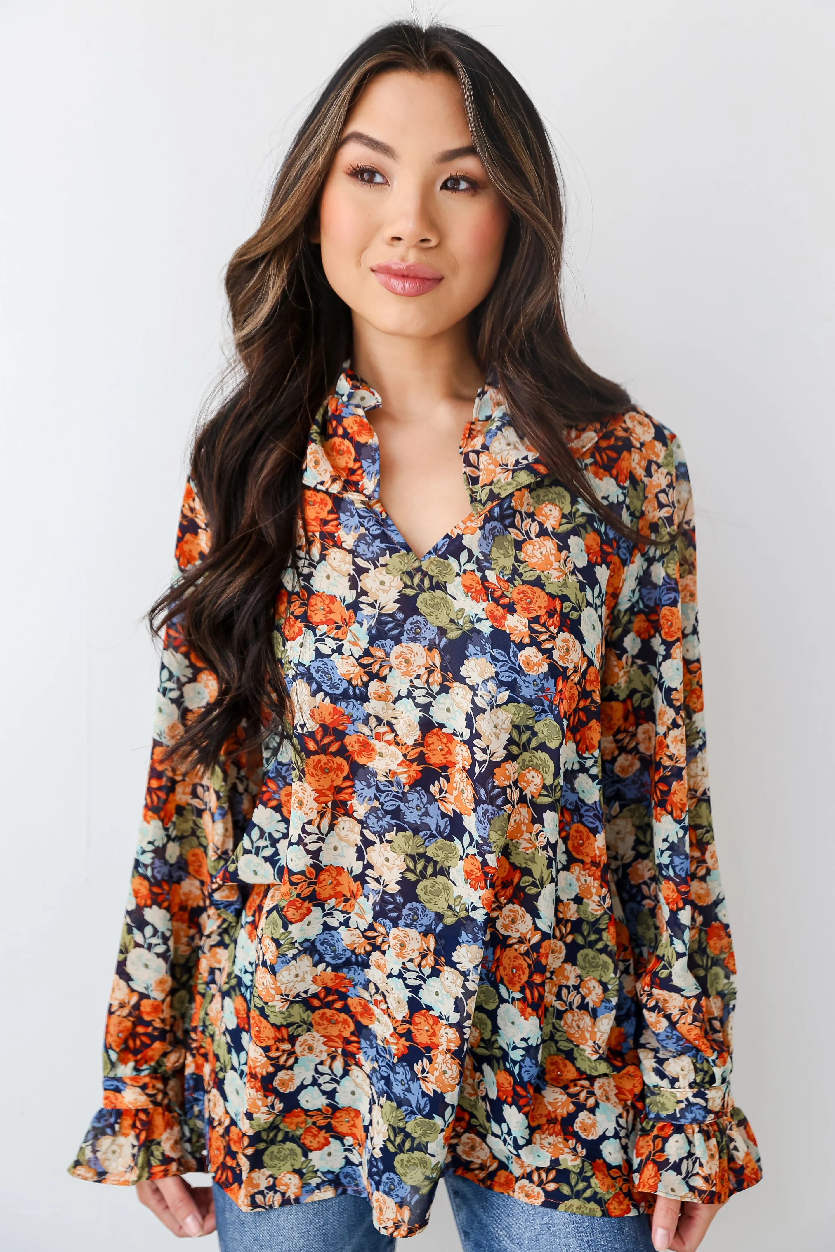 FINAL SALE - Flowering Aesthetic Navy Floral Blouse