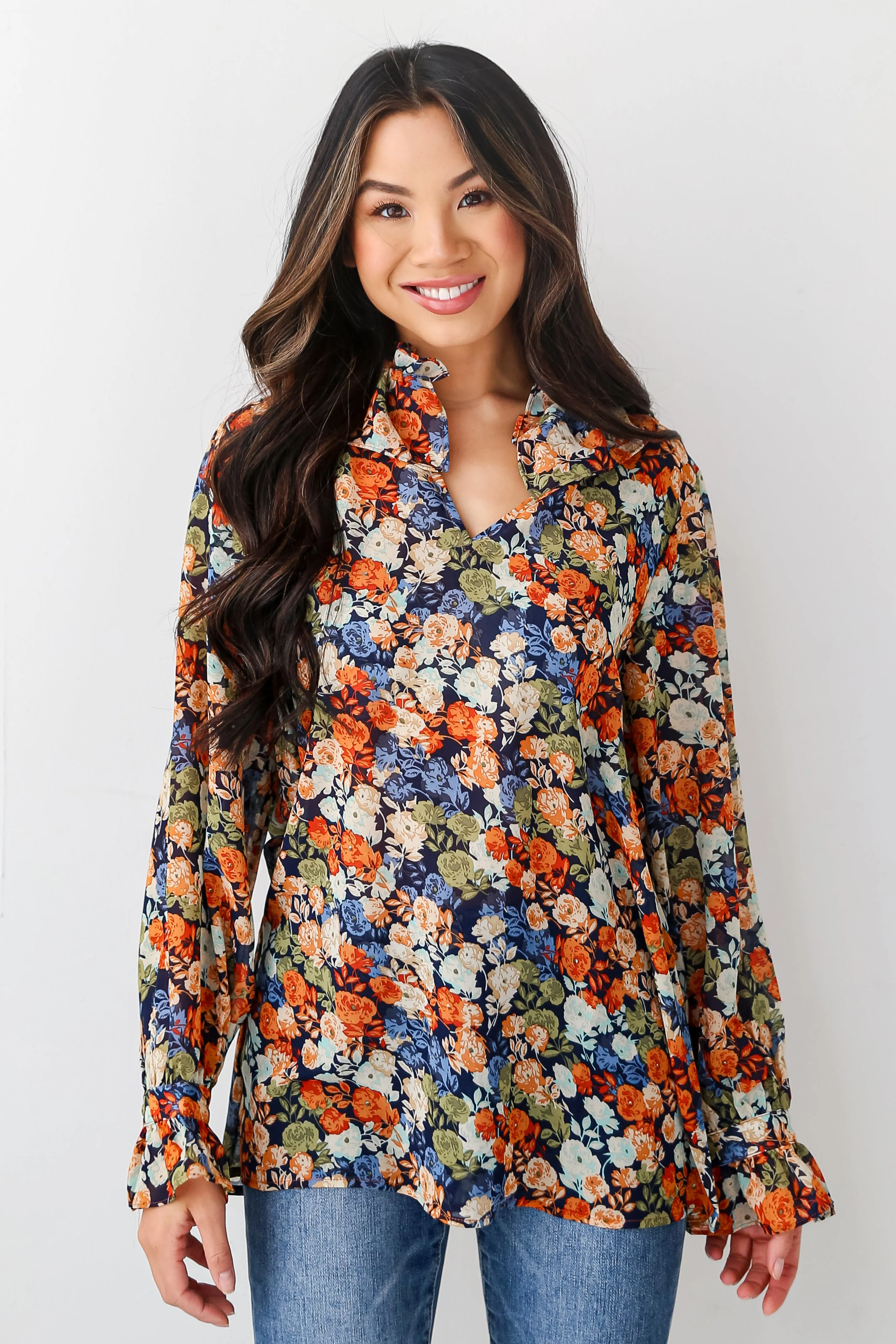 FINAL SALE - Flowering Aesthetic Navy Floral Blouse