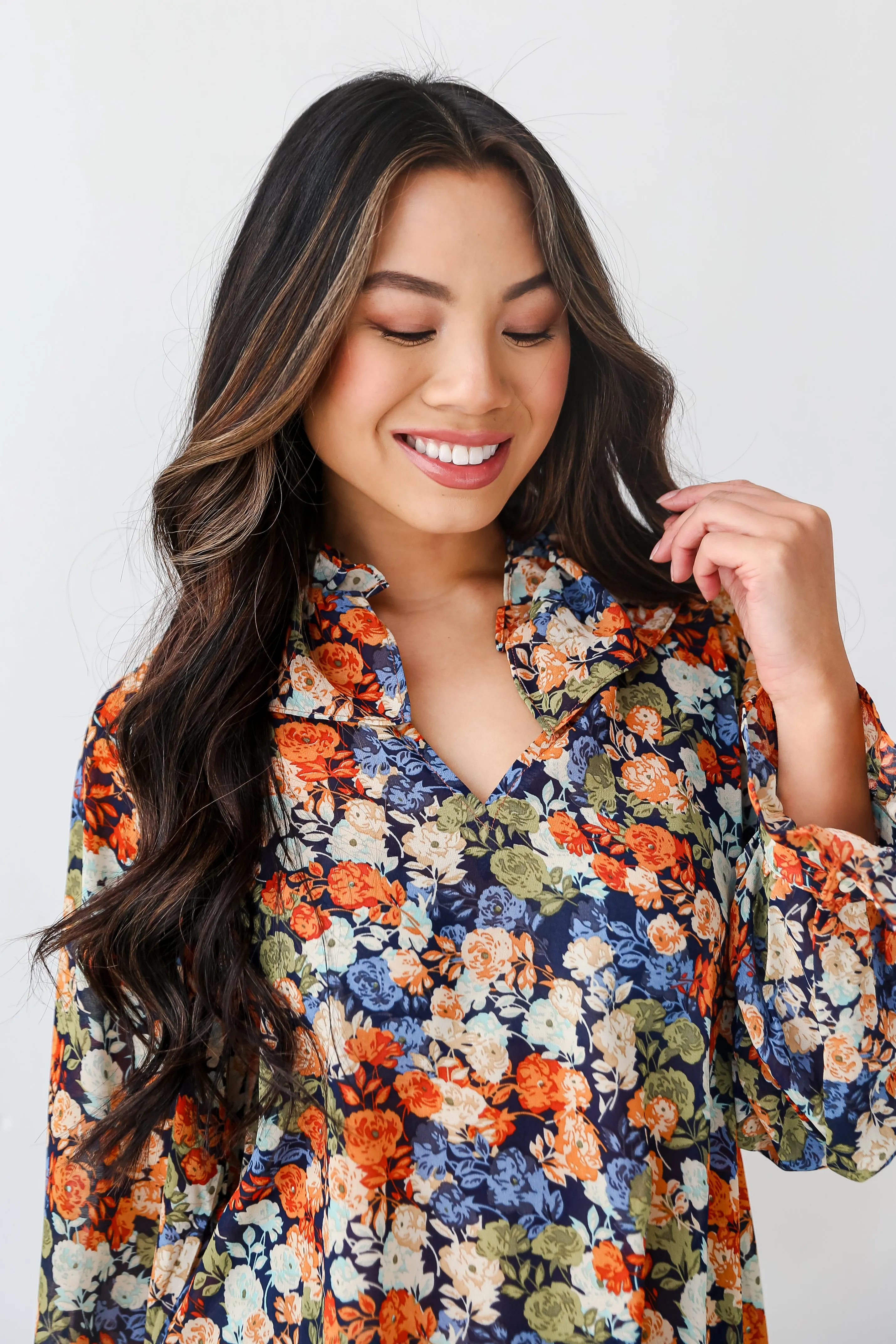 FINAL SALE - Flowering Aesthetic Navy Floral Blouse