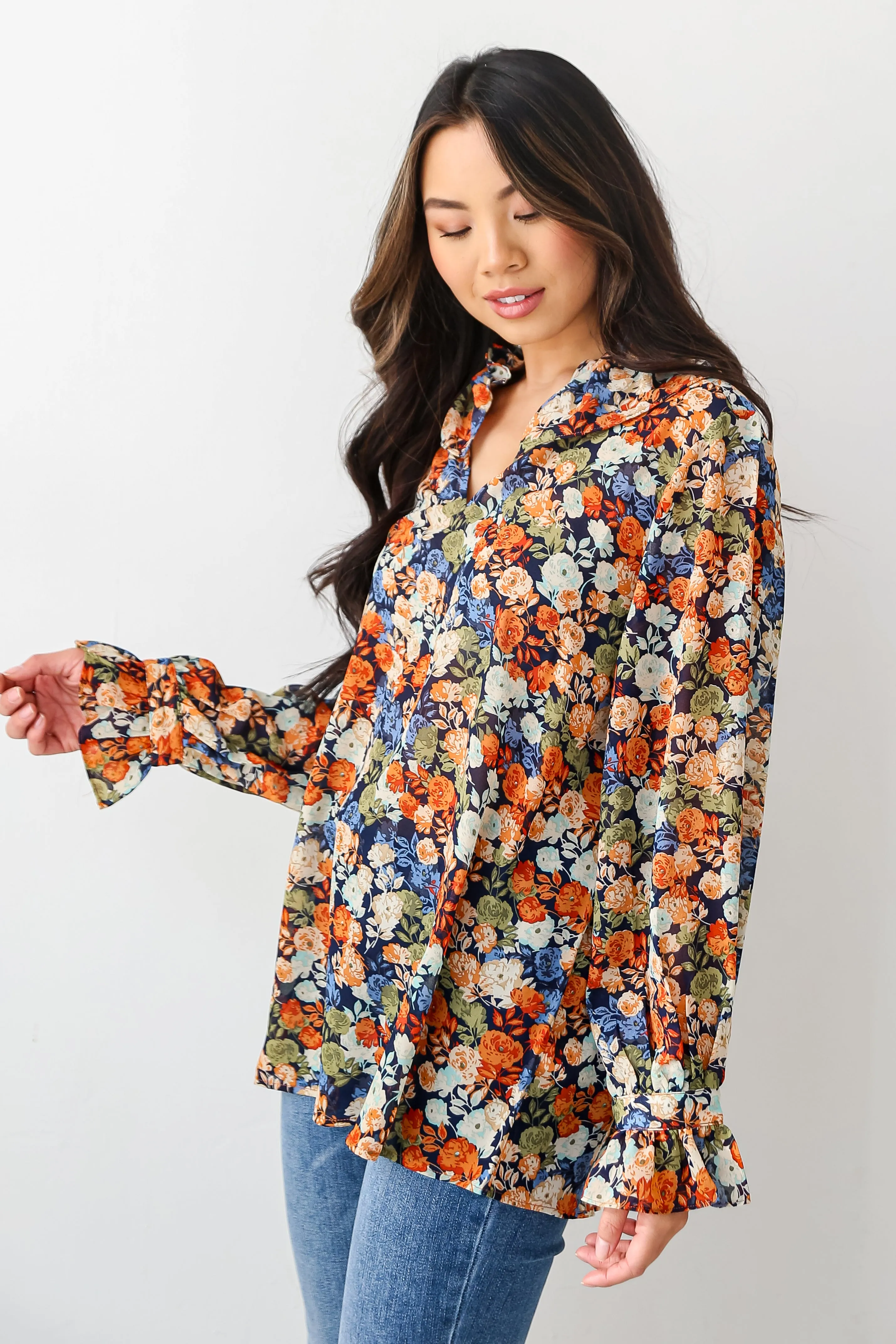 FINAL SALE - Flowering Aesthetic Navy Floral Blouse