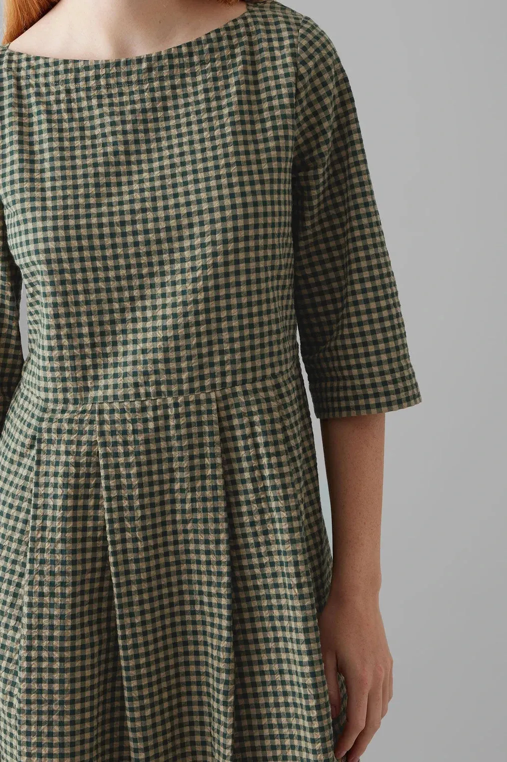 Franca Cotton Gingham Dress, Olive Green