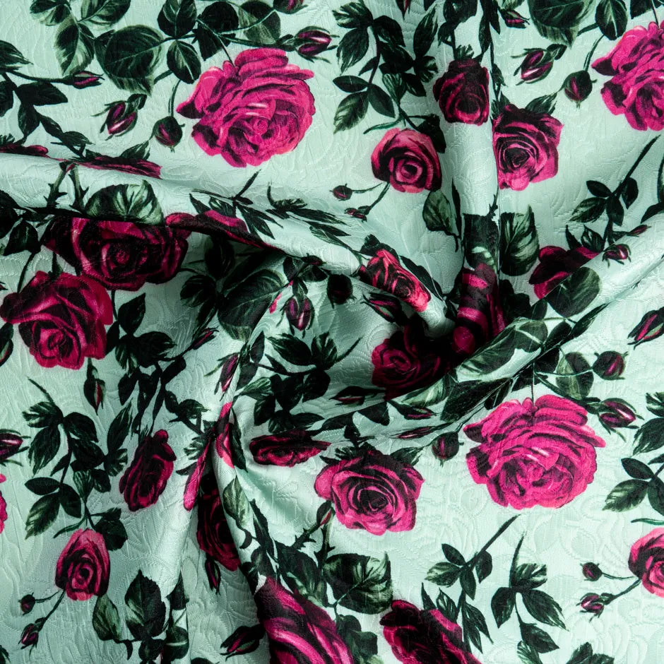 Fuchsia Rose Printed Cotton & Silk Blend Cloqué