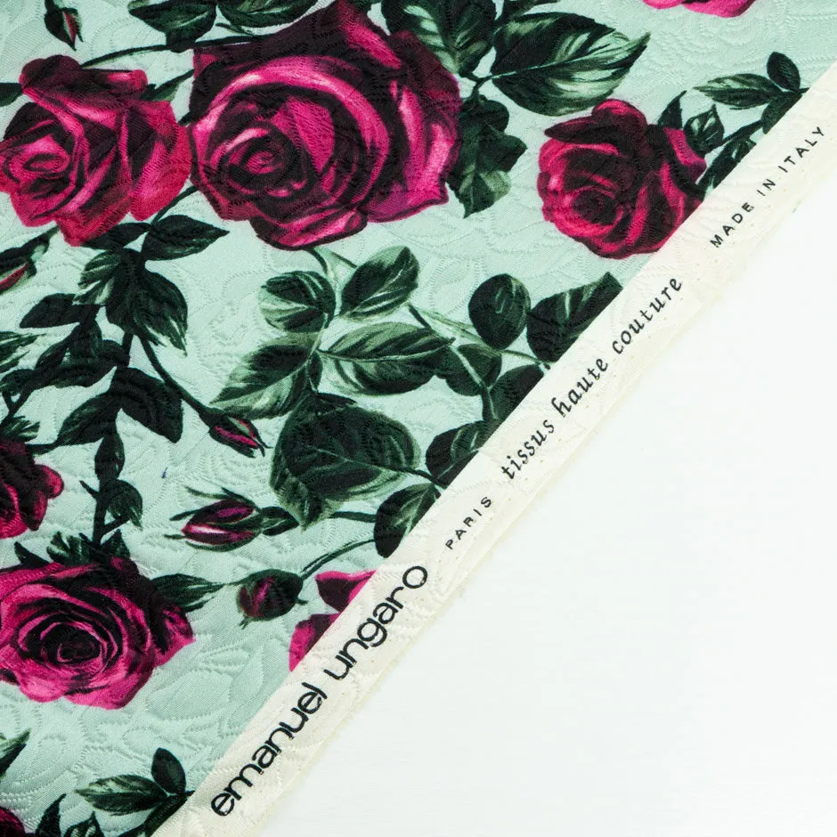 Fuchsia Rose Printed Cotton & Silk Blend Cloqué