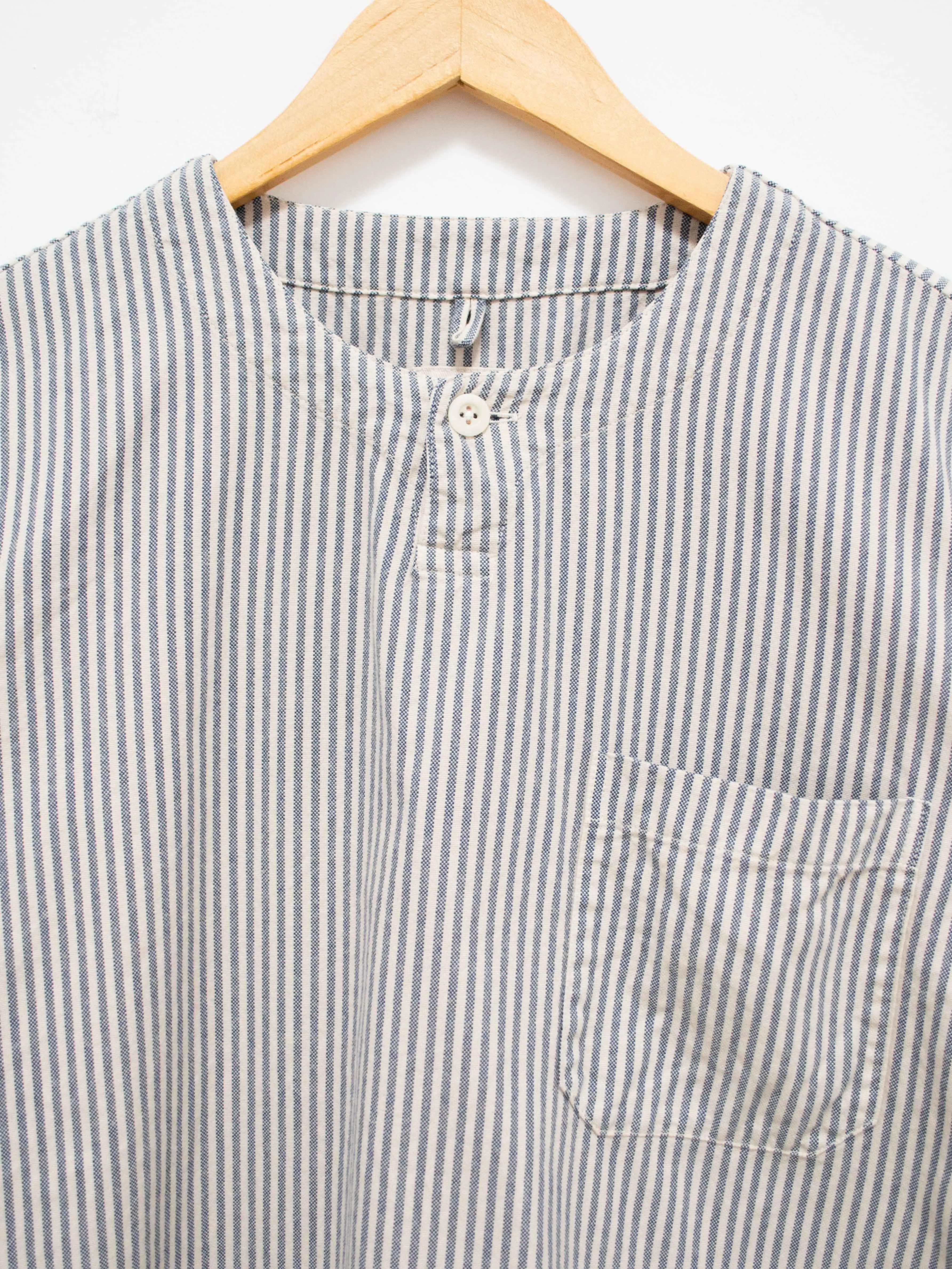 Garment Dyed Brushed Cotton Oxford Henley Shirt - Beige Stripe