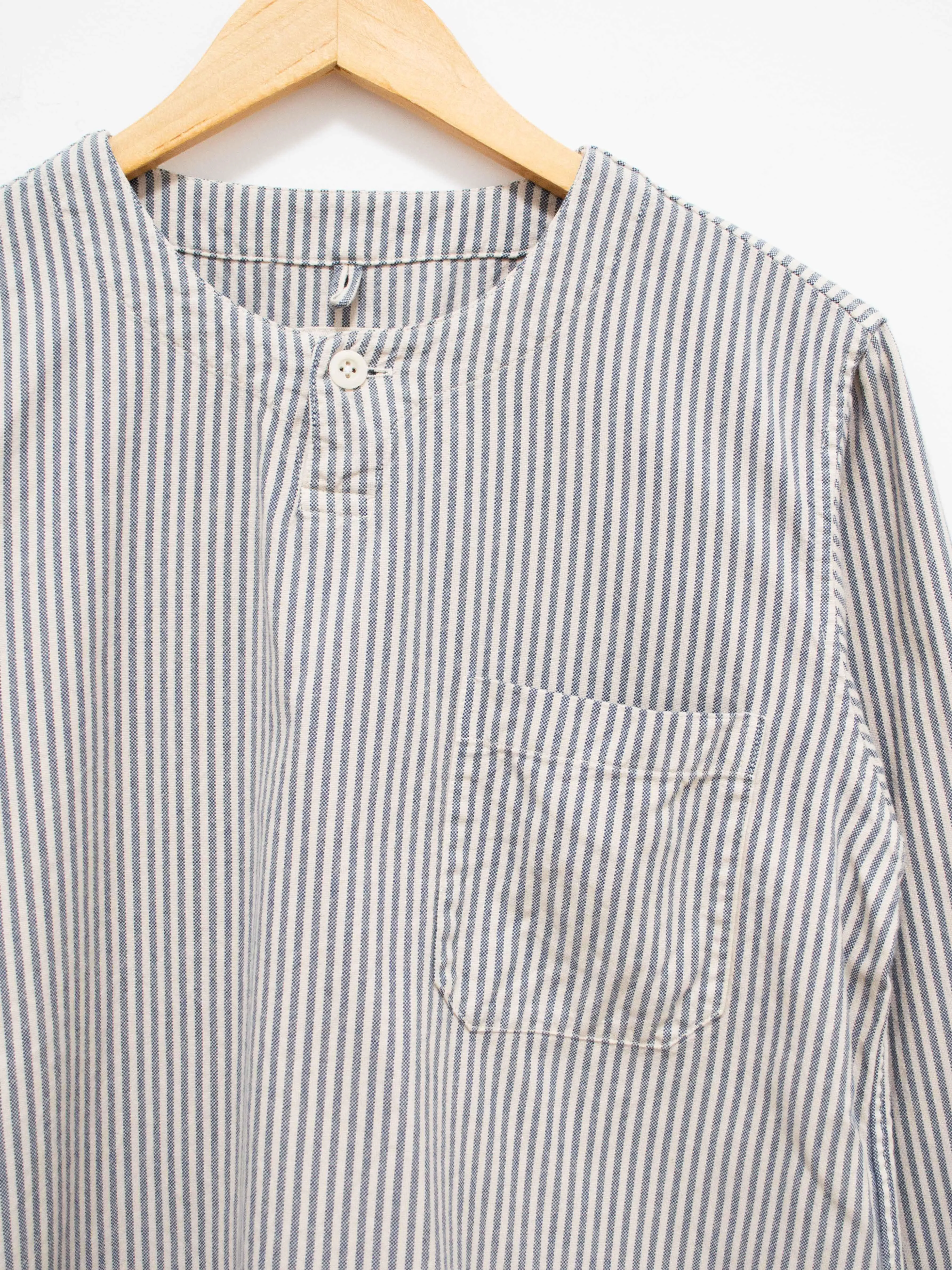 Garment Dyed Brushed Cotton Oxford Henley Shirt - Beige Stripe