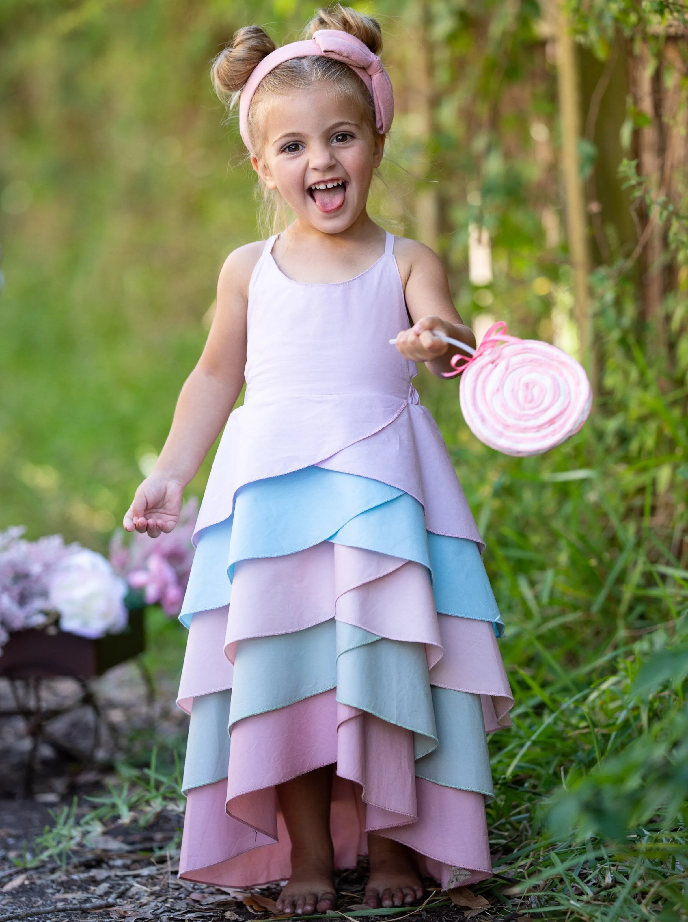 Girls Bloom Rainbow Tiered Hi-Lo Dress