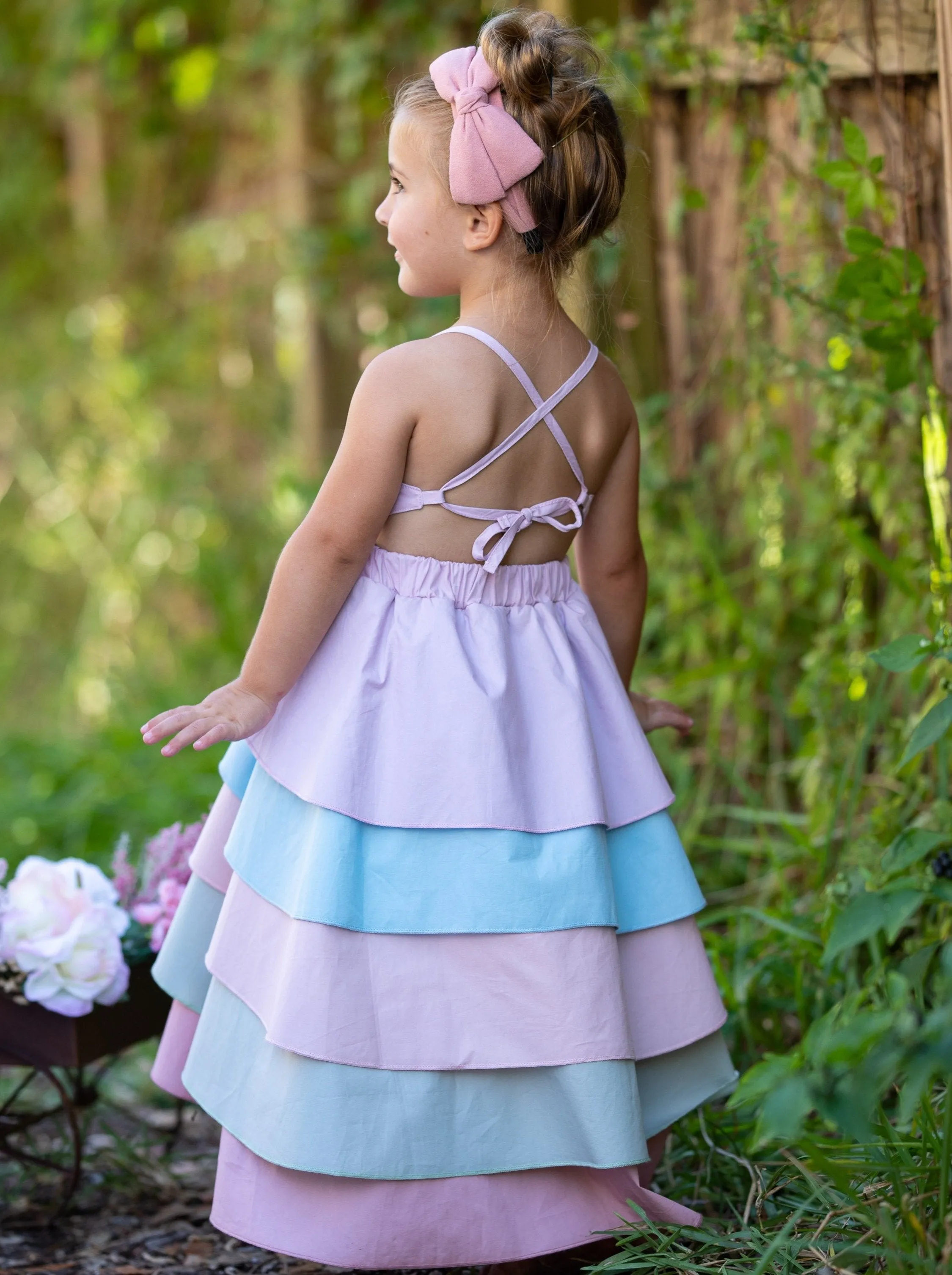 Girls Bloom Rainbow Tiered Hi-Lo Dress