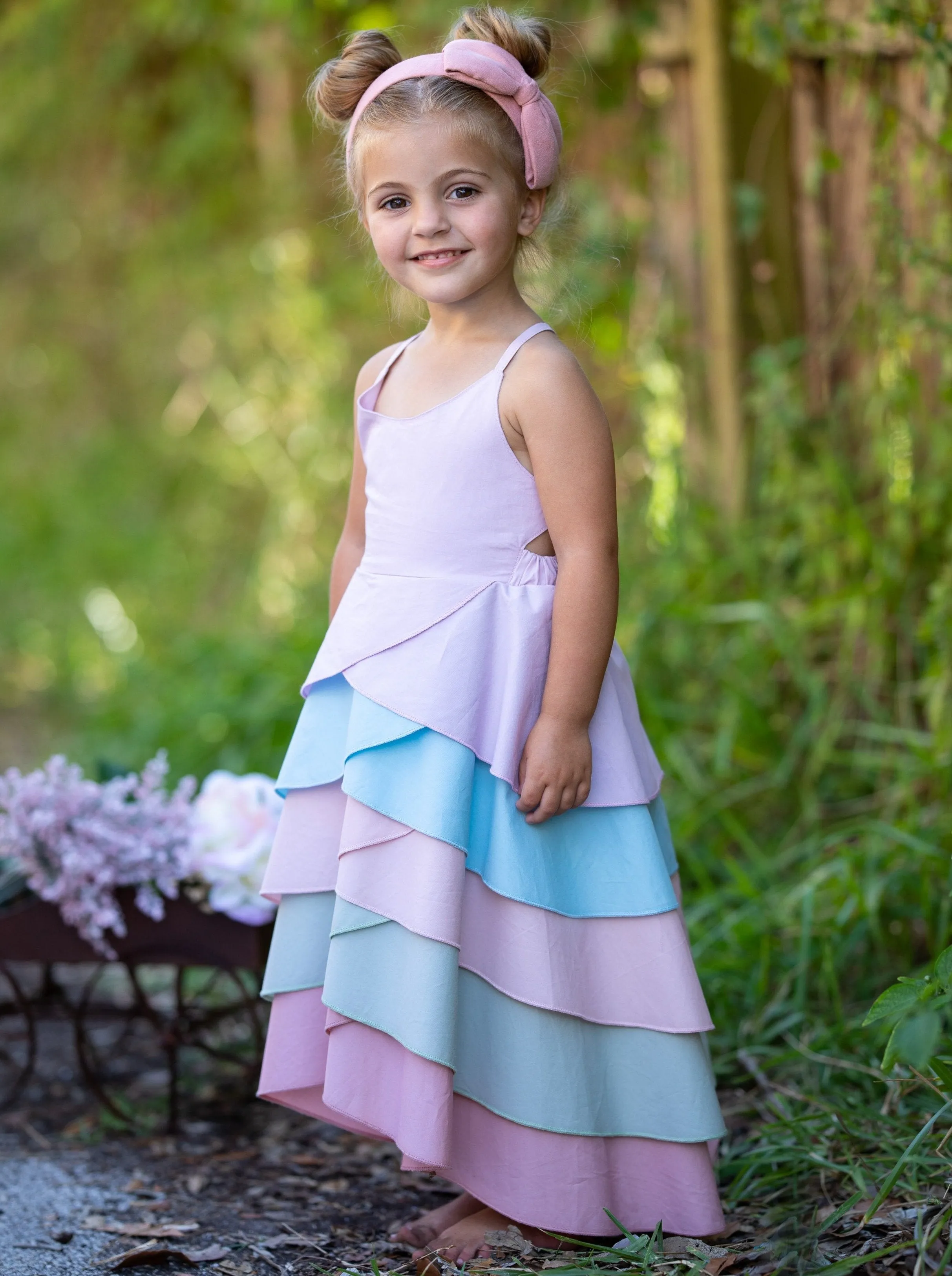 Girls Bloom Rainbow Tiered Hi-Lo Dress