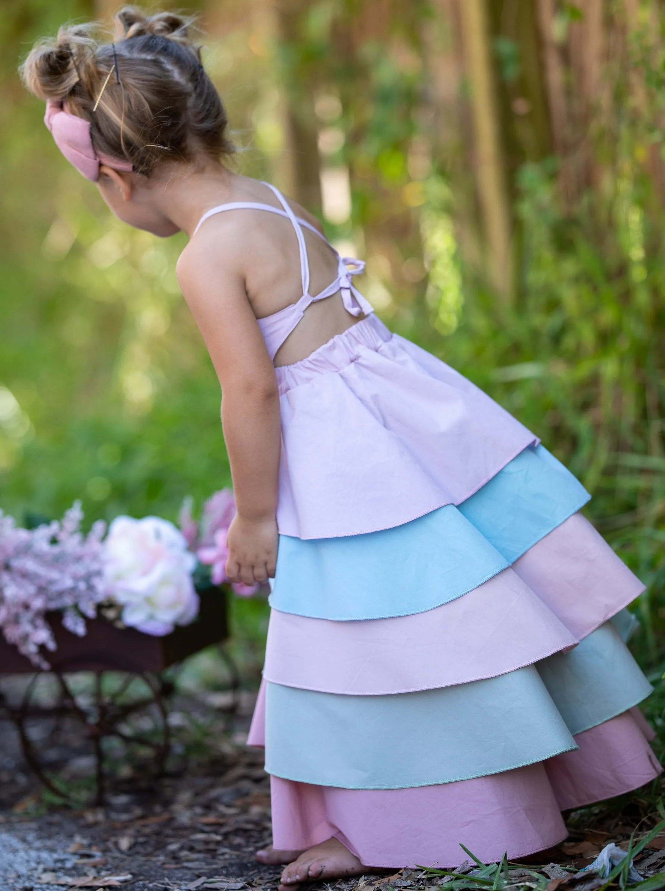 Girls Bloom Rainbow Tiered Hi-Lo Dress