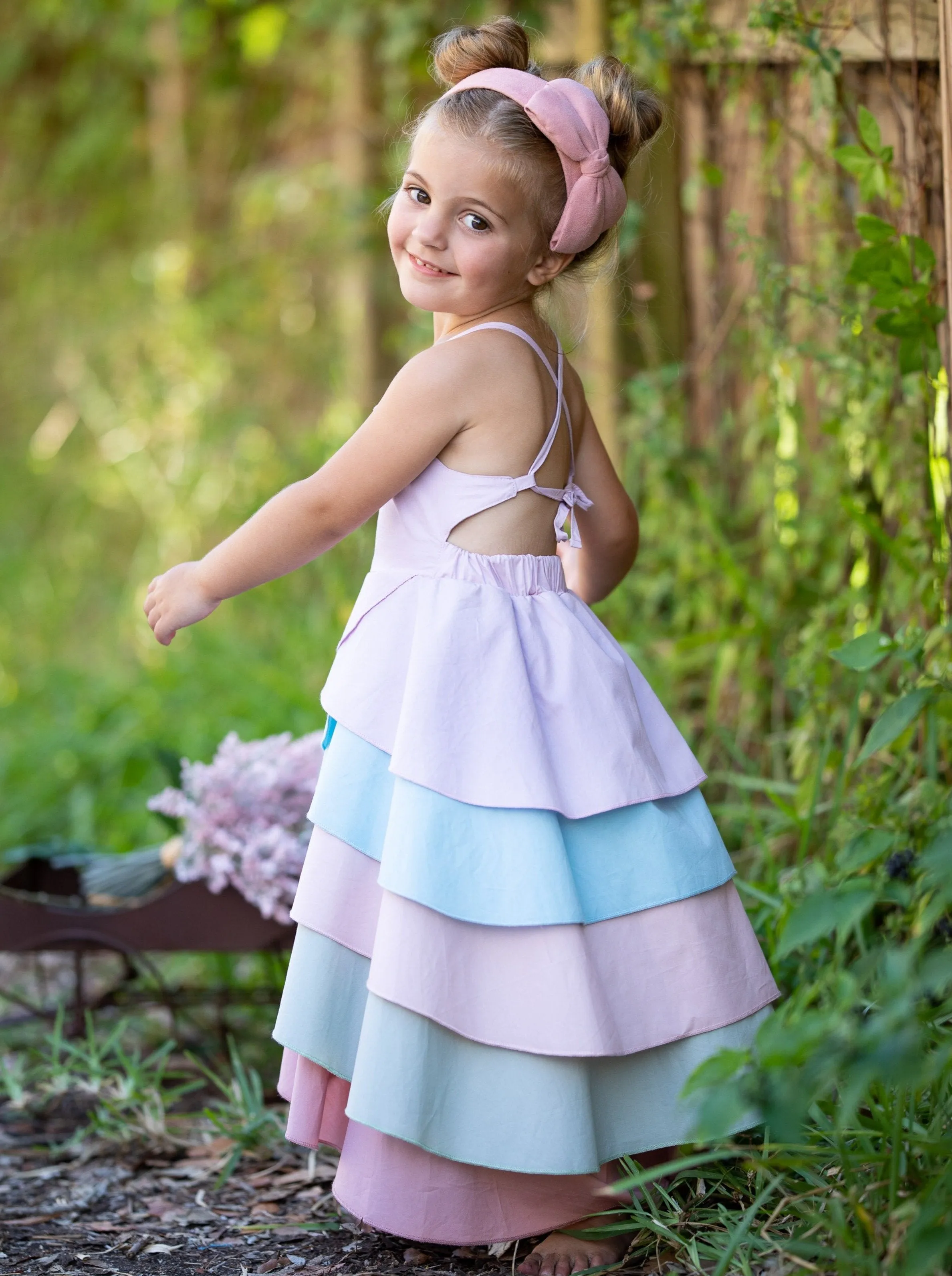 Girls Bloom Rainbow Tiered Hi-Lo Dress