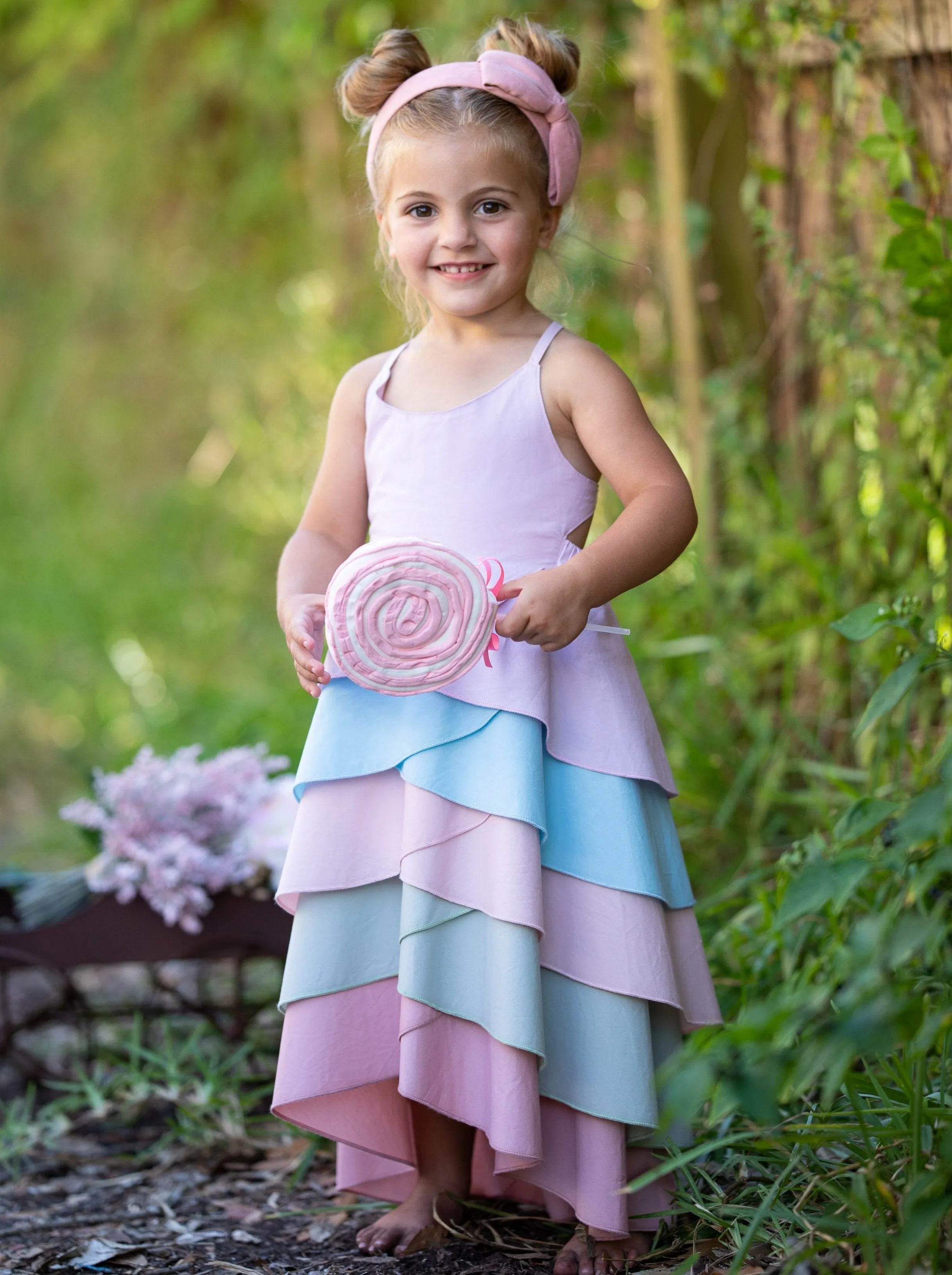 Girls Bloom Rainbow Tiered Hi-Lo Dress