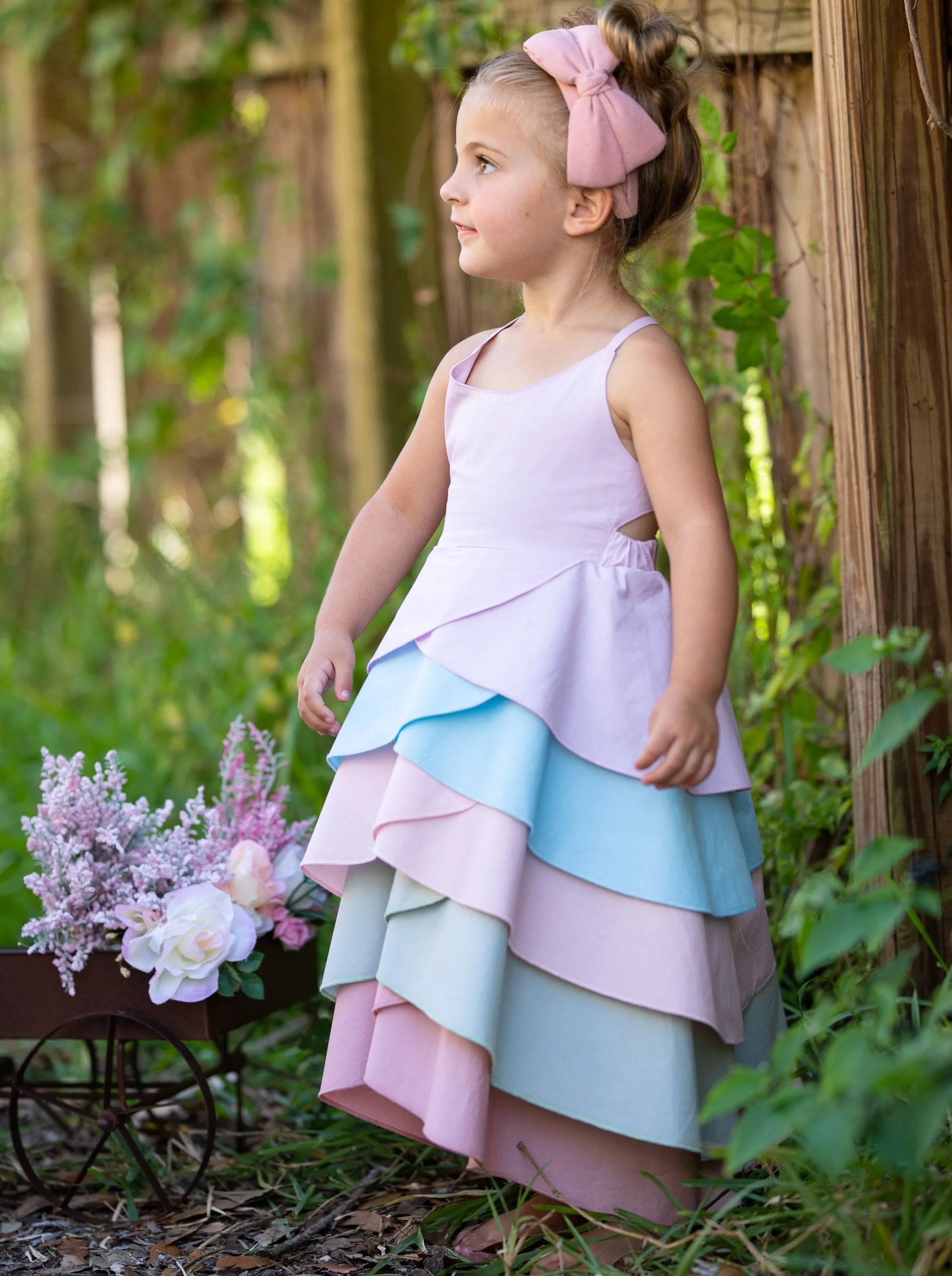 Girls Bloom Rainbow Tiered Hi-Lo Dress