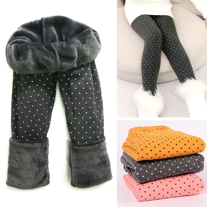 Girls Thermal Leggings - Gray Dot