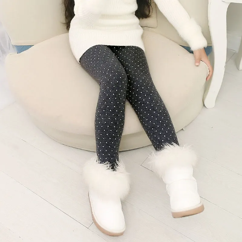 Girls Thermal Leggings - Gray Dot