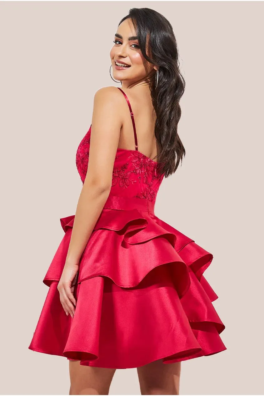 Goddiva Layered Frilled Mini Dress - Hot Pink