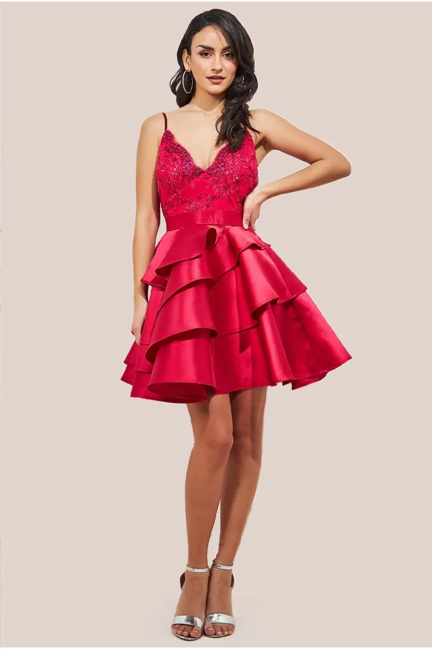 Goddiva Layered Frilled Mini Dress - Hot Pink