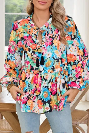 Gothic Outlaws Multicolour Boho Floral V Neck Lantern Sleeve Blouse: Because Your Vibe Deserves to Be as Bold as You Are 🌸✨