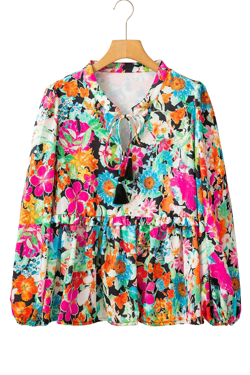 Gothic Outlaws Multicolour Boho Floral V Neck Lantern Sleeve Blouse: Because Your Vibe Deserves to Be as Bold as You Are 🌸✨