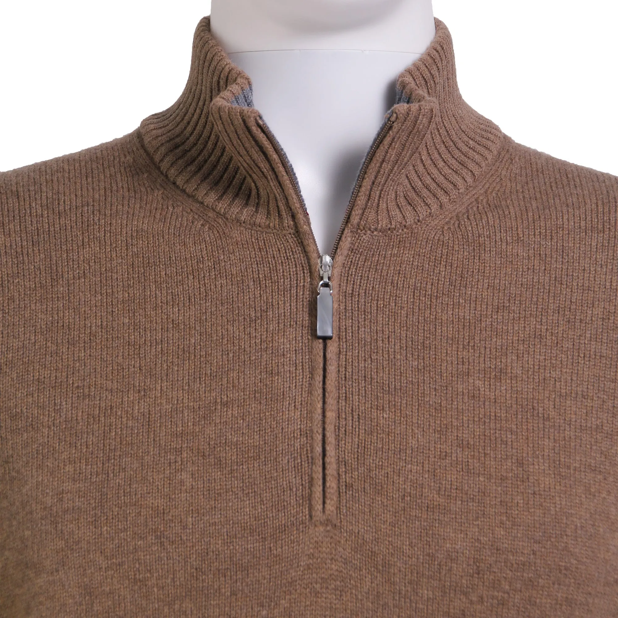 GRAN SASSO Cashmere/Wool Mock Neck 1/4 Zip Knit CAMEL