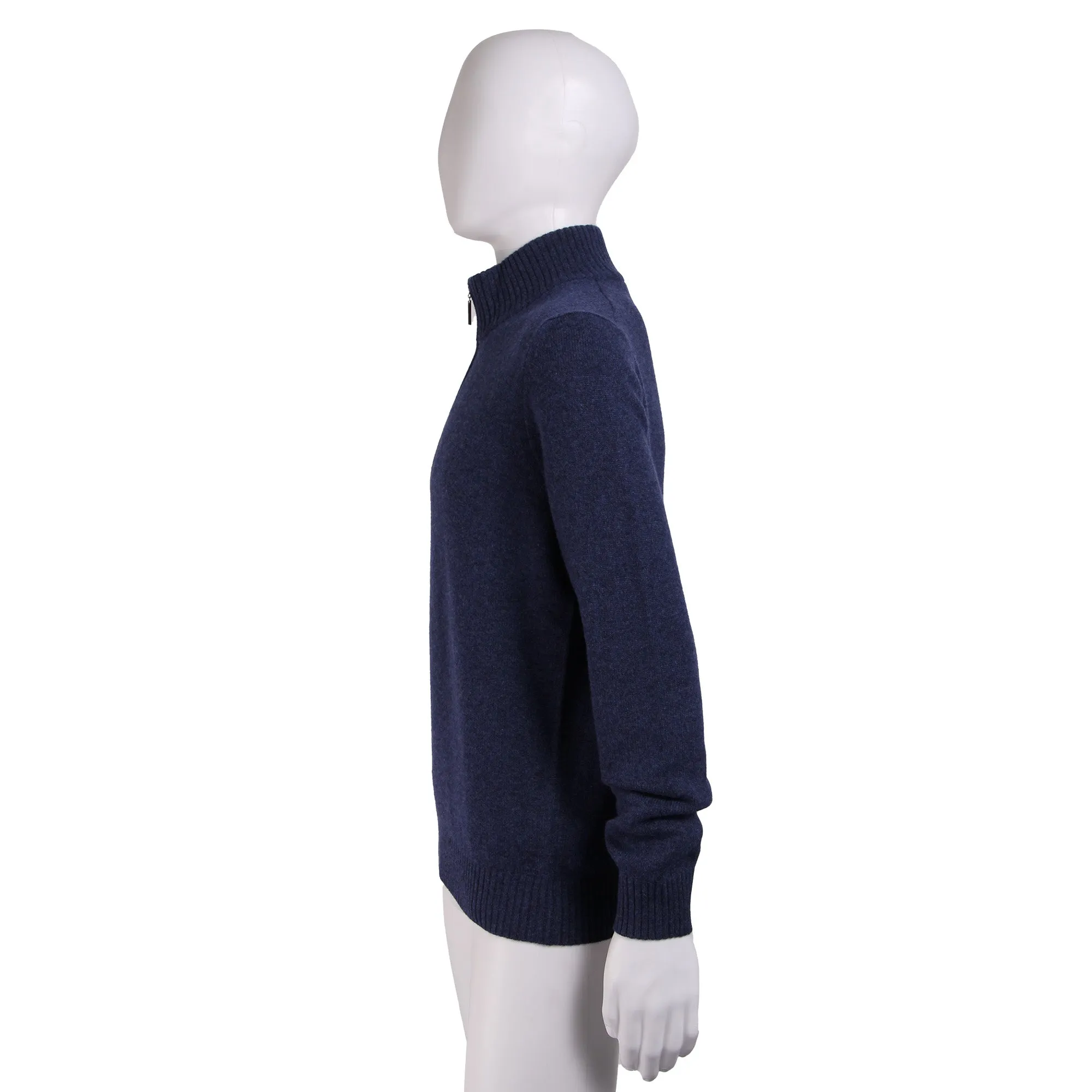 GRAN SASSO Cashmere/Wool Mock Neck 1/4 Zip Knit DENIM BLUE