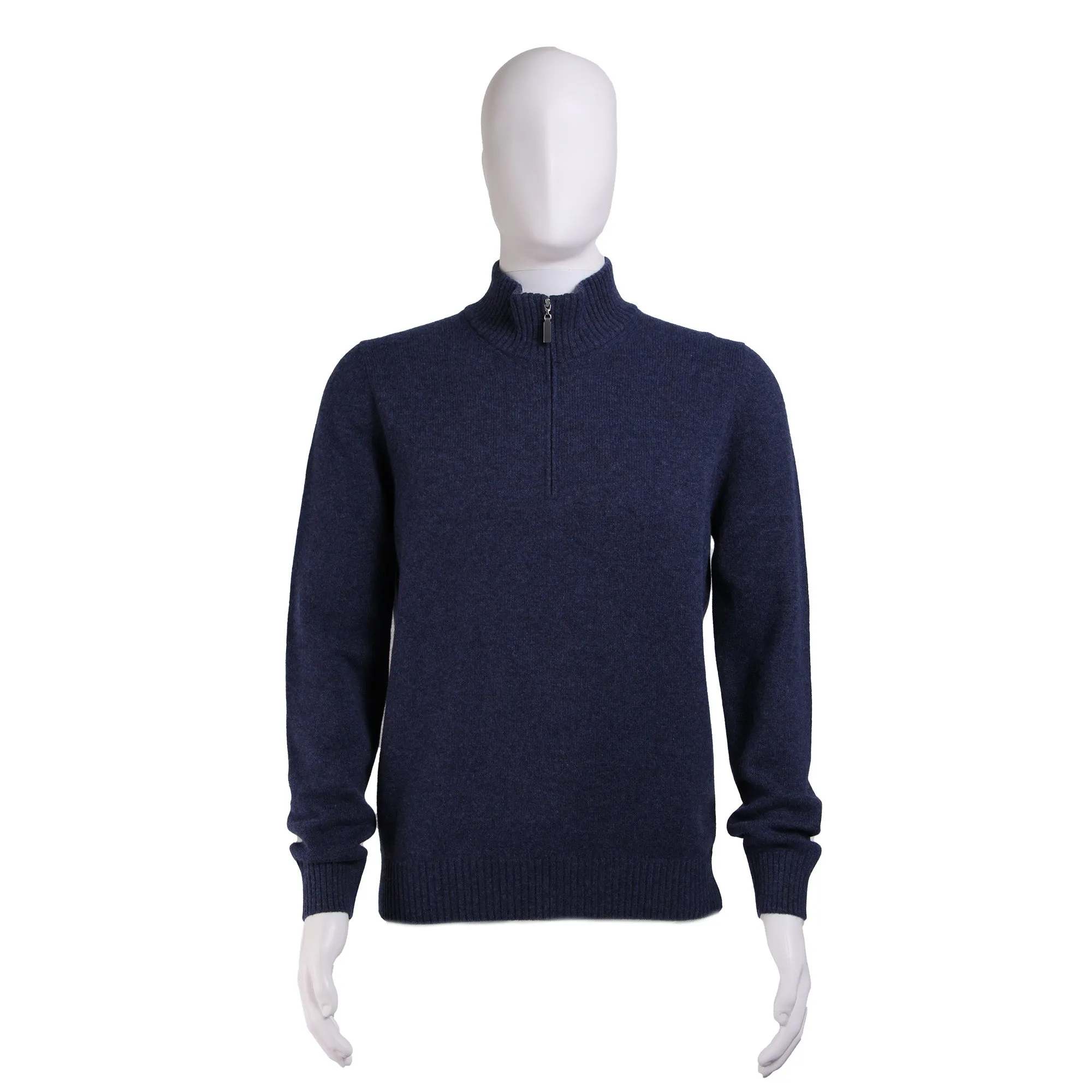 GRAN SASSO Cashmere/Wool Mock Neck 1/4 Zip Knit DENIM BLUE