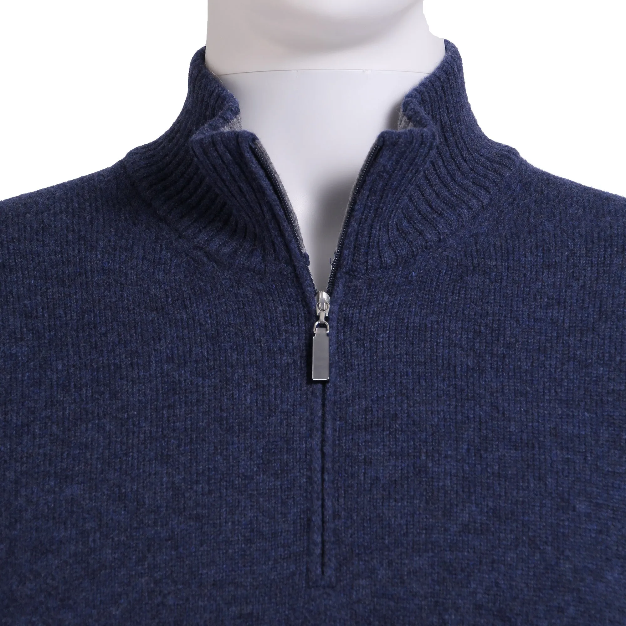 GRAN SASSO Cashmere/Wool Mock Neck 1/4 Zip Knit DENIM BLUE