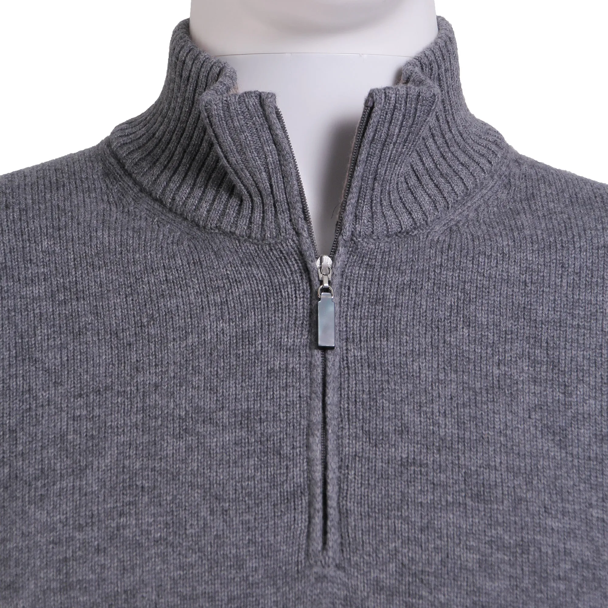 GRAN SASSO Cashmere/Wool Mock Neck 1/4 Zip Knit GREY