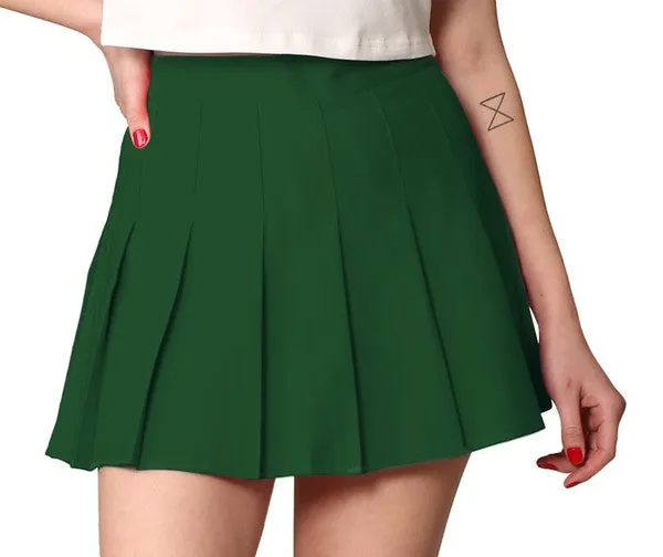 Green Plaid High Waist Pleated Skater Skirt With Lining Shorts