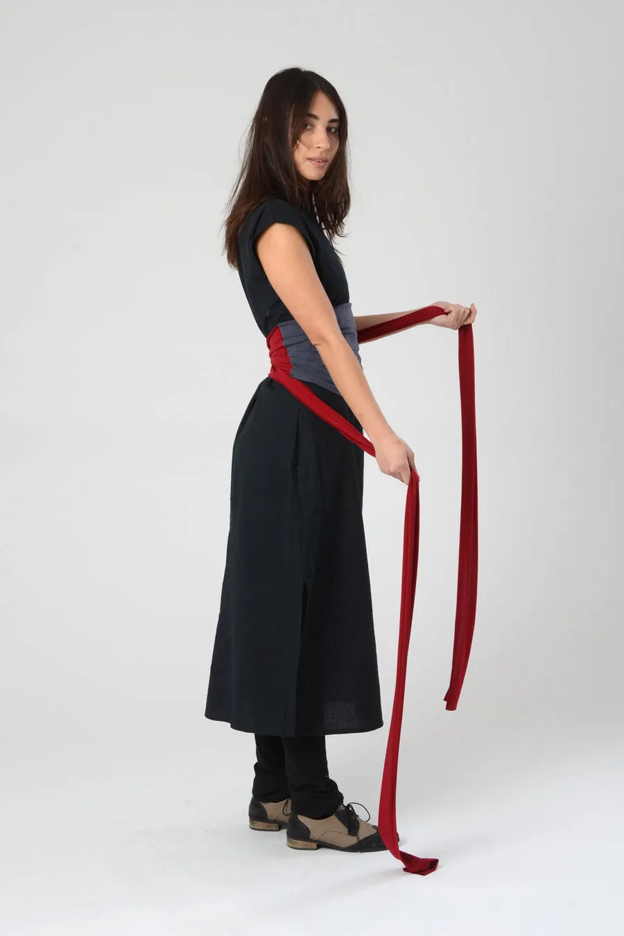 Grey and Red Wrap Obi Belt