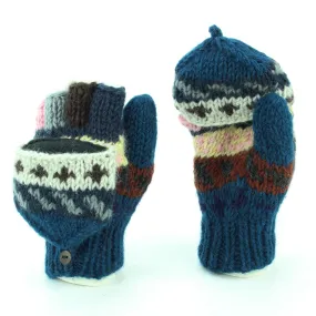 Hand Knitted Wool Shooter Gloves - Stripe Navy Pink Pattern