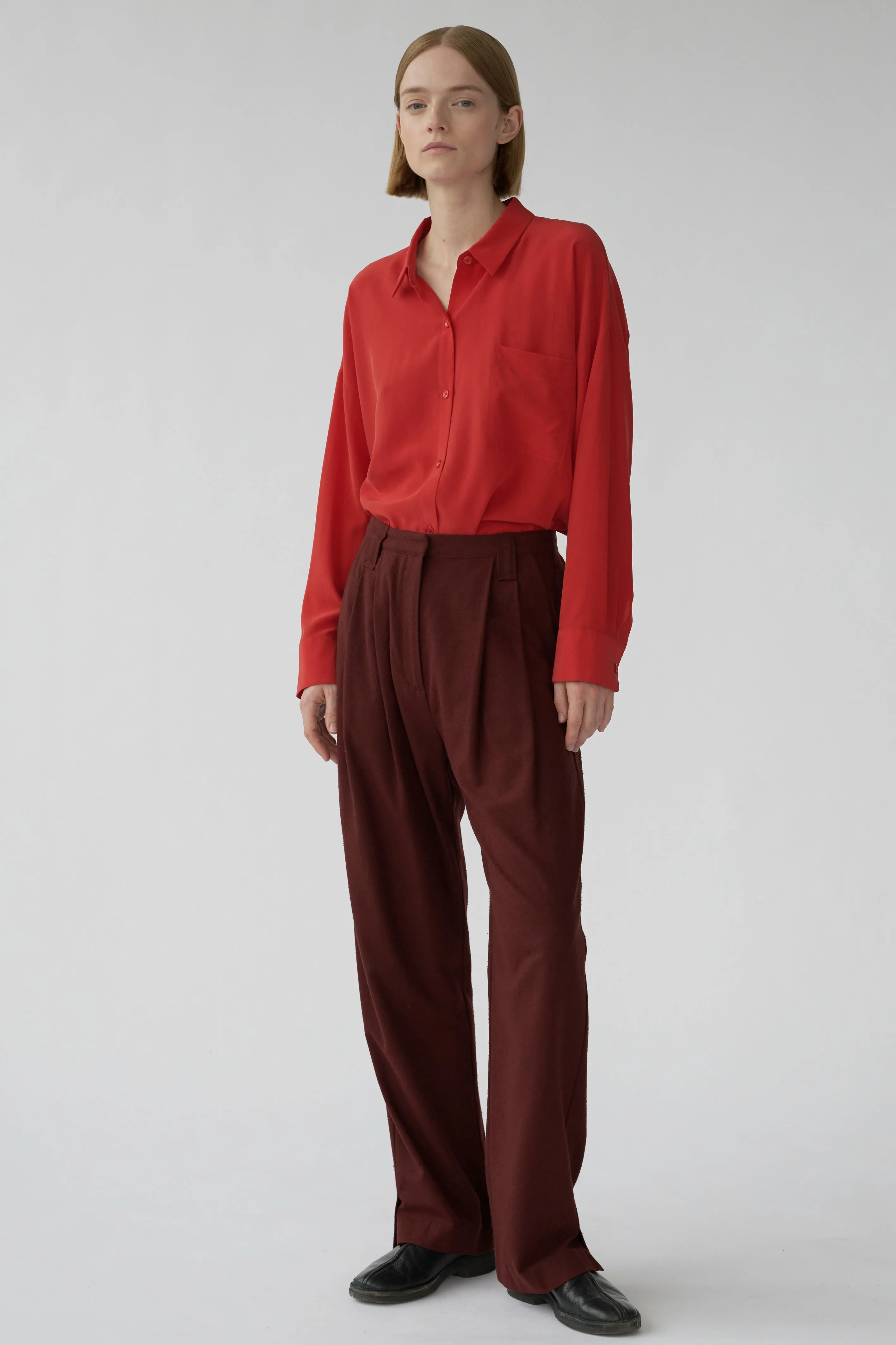 HARRY PANTS - BURGUNDY - RAW SILK