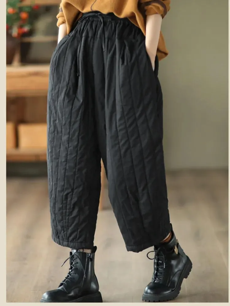 HEYFANCYSTYLE Vintage Wide Leg Warm Padded Trousers