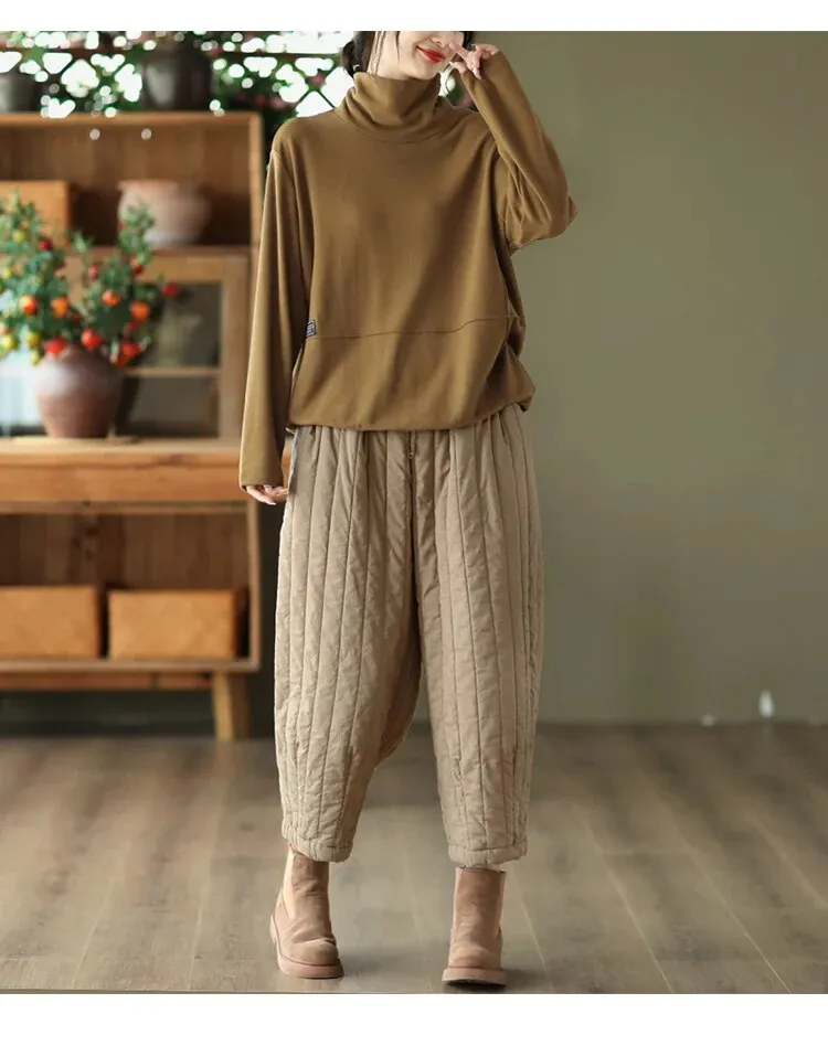 HEYFANCYSTYLE Vintage Wide Leg Warm Padded Trousers