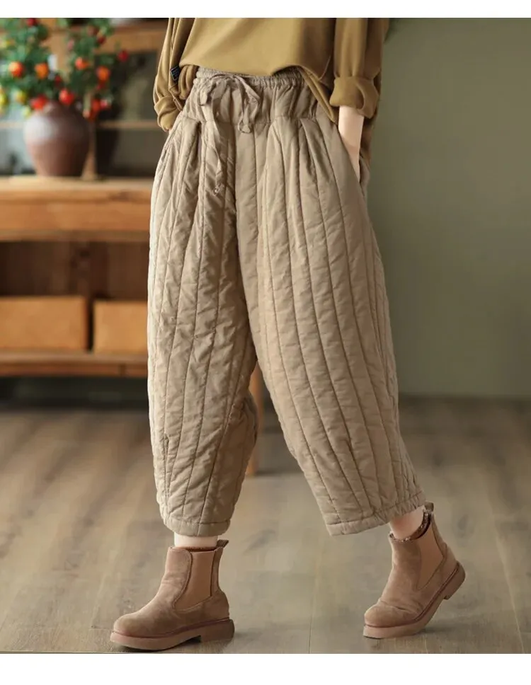 HEYFANCYSTYLE Vintage Wide Leg Warm Padded Trousers