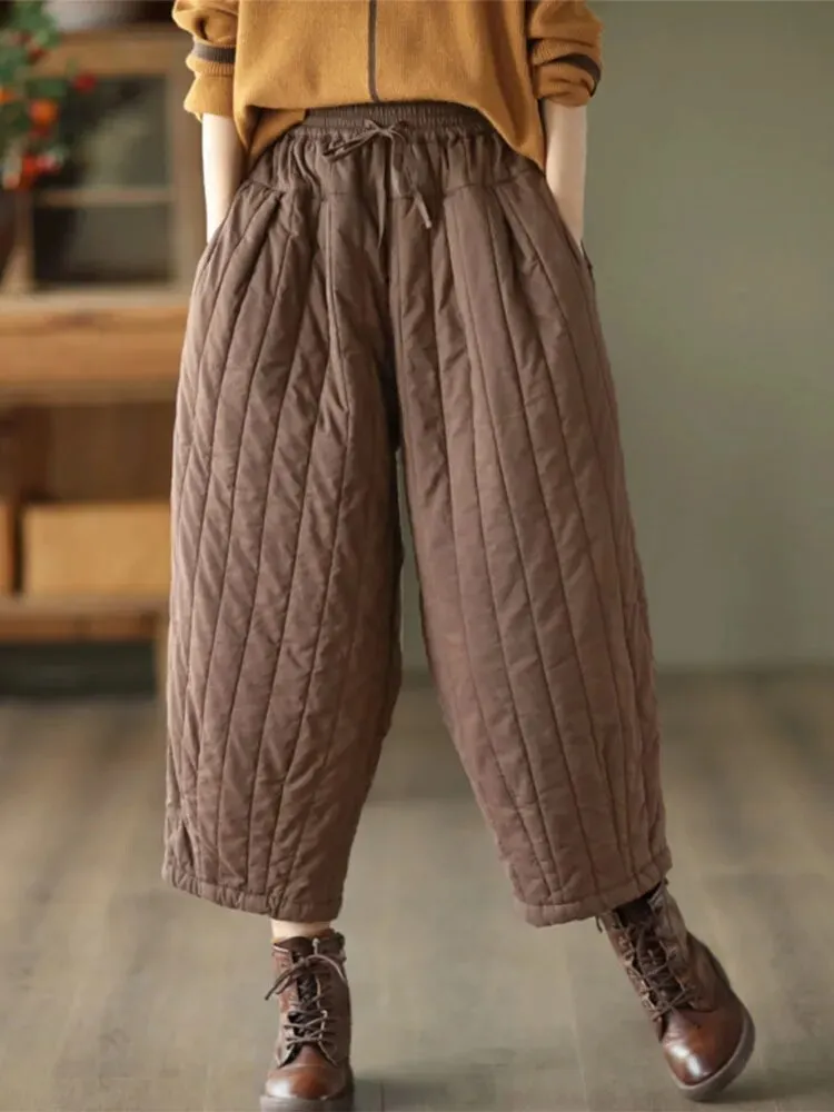 HEYFANCYSTYLE Vintage Wide Leg Warm Padded Trousers