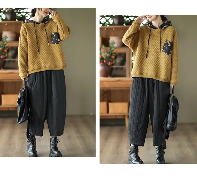 HEYFANCYSTYLE Vintage Wide Leg Warm Padded Trousers