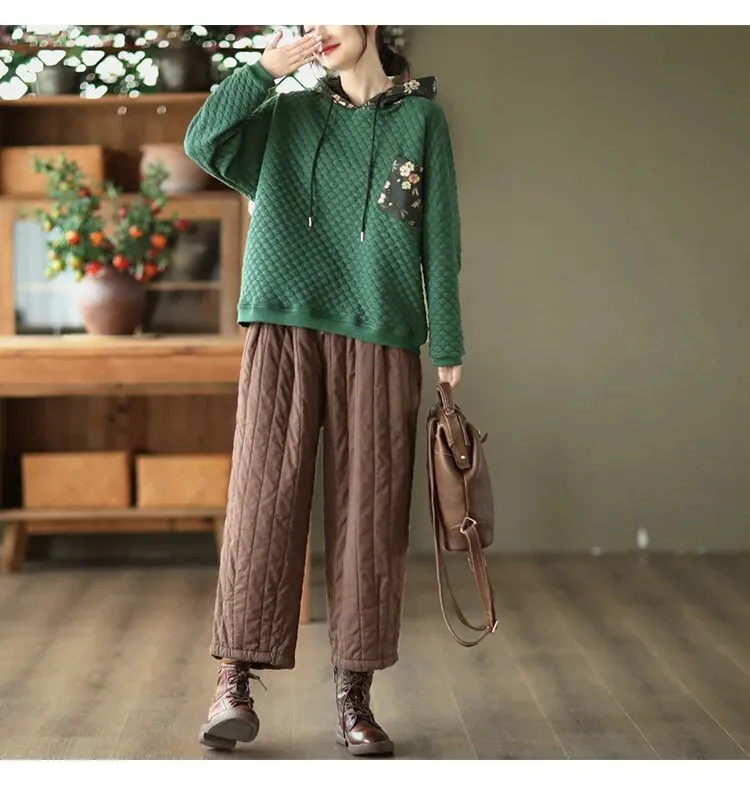 HEYFANCYSTYLE Vintage Wide Leg Warm Padded Trousers