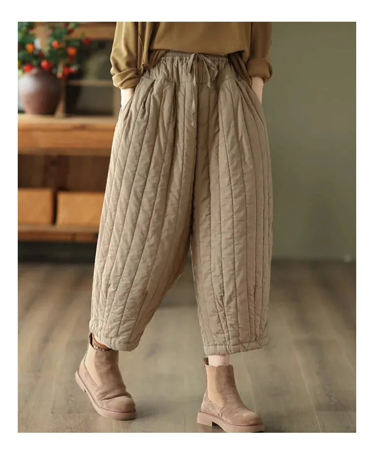 HEYFANCYSTYLE Vintage Wide Leg Warm Padded Trousers