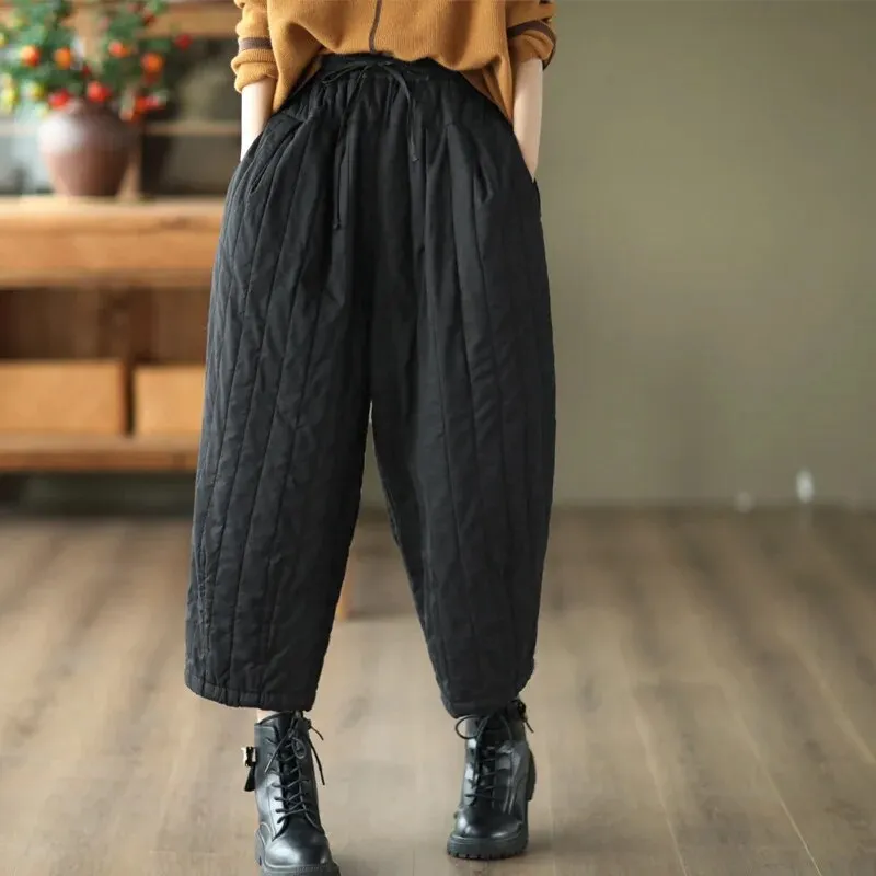 HEYFANCYSTYLE Vintage Wide Leg Warm Padded Trousers