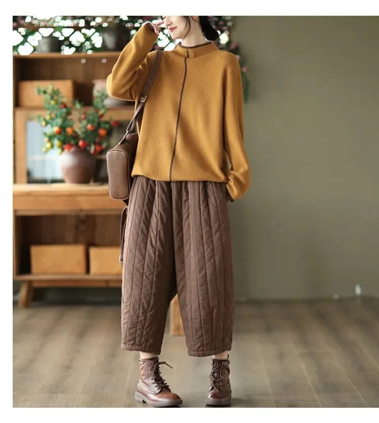 HEYFANCYSTYLE Vintage Wide Leg Warm Padded Trousers