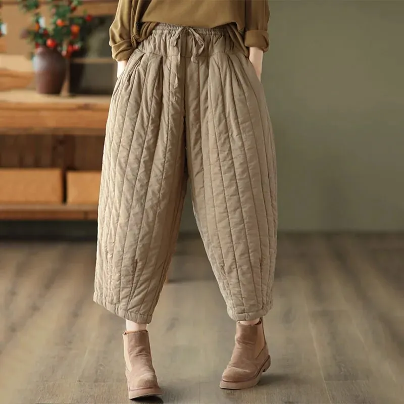 HEYFANCYSTYLE Vintage Wide Leg Warm Padded Trousers