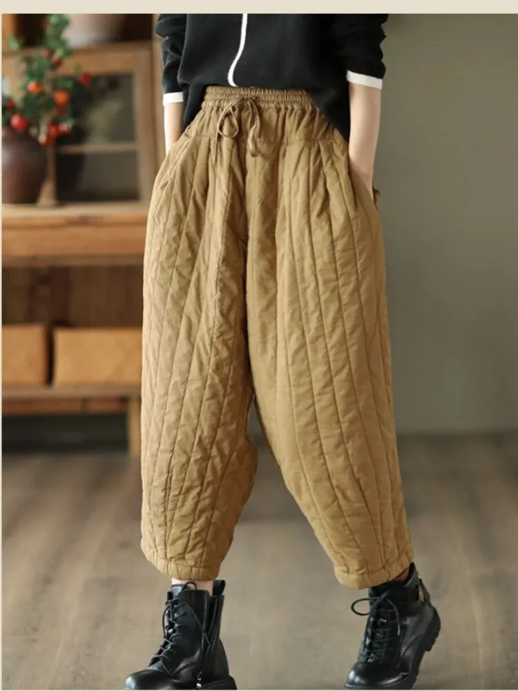 HEYFANCYSTYLE Vintage Wide Leg Warm Padded Trousers