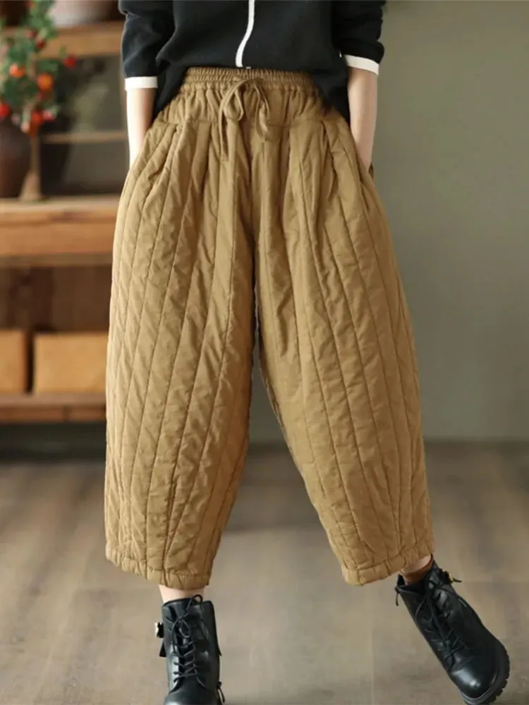 HEYFANCYSTYLE Vintage Wide Leg Warm Padded Trousers