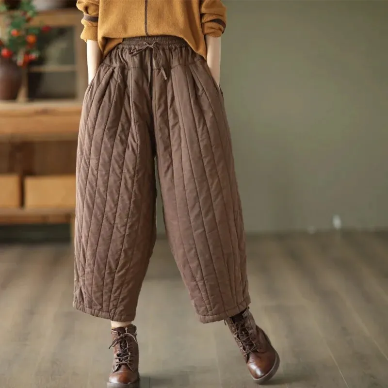 HEYFANCYSTYLE Vintage Wide Leg Warm Padded Trousers