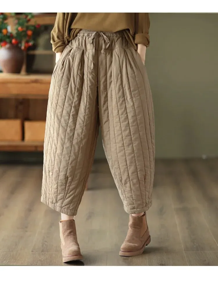 HEYFANCYSTYLE Vintage Wide Leg Warm Padded Trousers