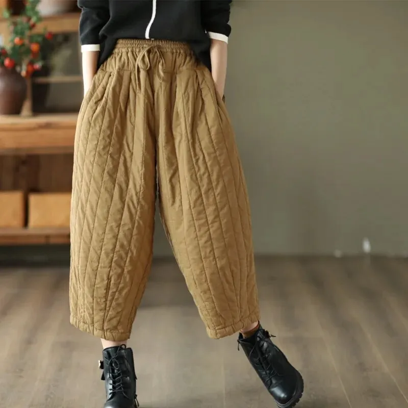 HEYFANCYSTYLE Vintage Wide Leg Warm Padded Trousers