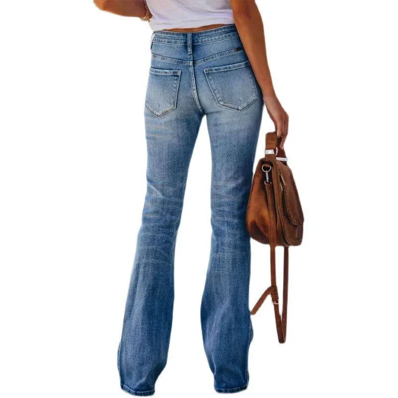 High Waist Flared Bottom Stretchy Fit Denim Jeans