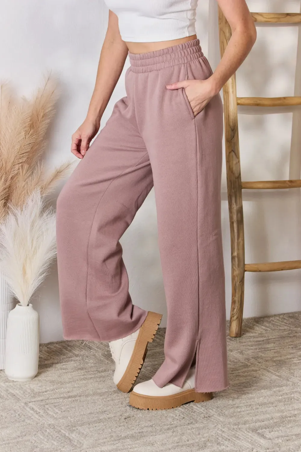 High Waist Slit Wide Leg Pants