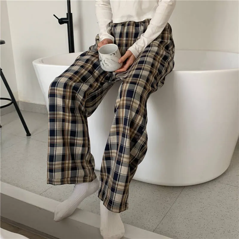 High Waist Wide Leg Plaid Pants