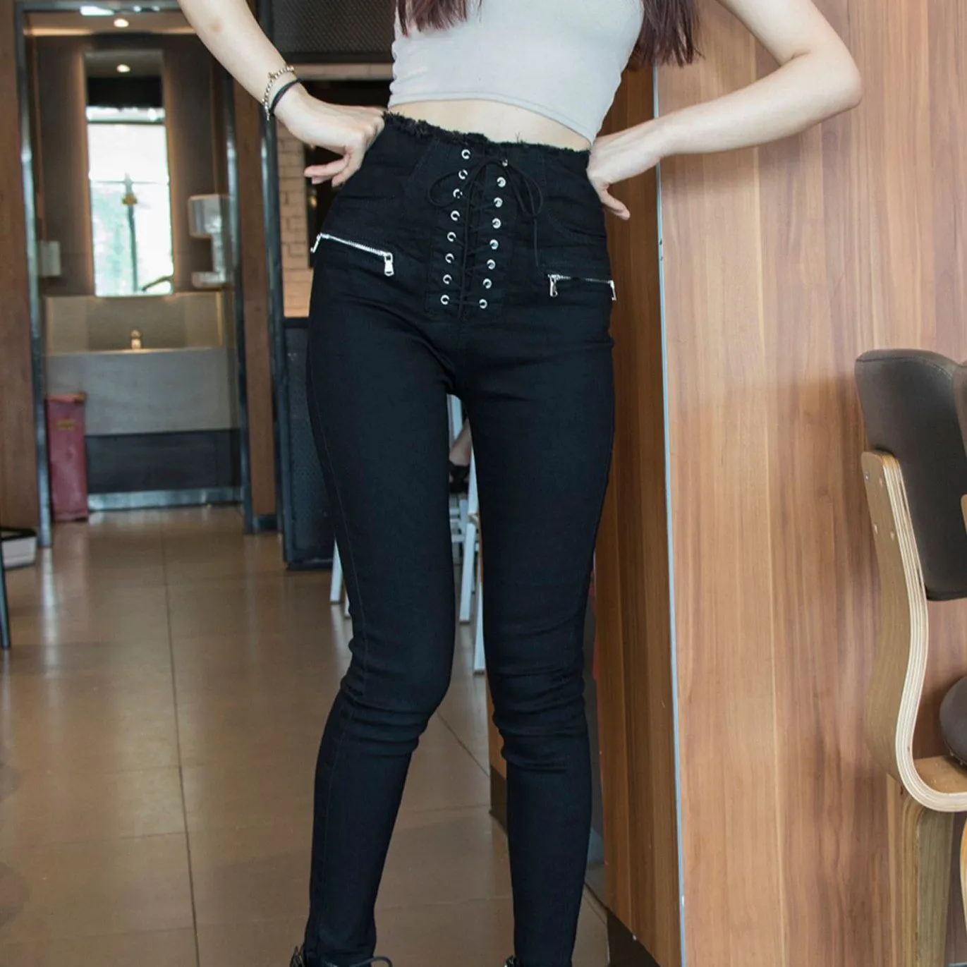 High Waist Zipper String Pants SD00307